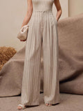 High Waist Pleated A-Line Striped Wide Leg Trousers