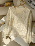 Elegant Luxurious Beaded & Sequin Round Neck Top