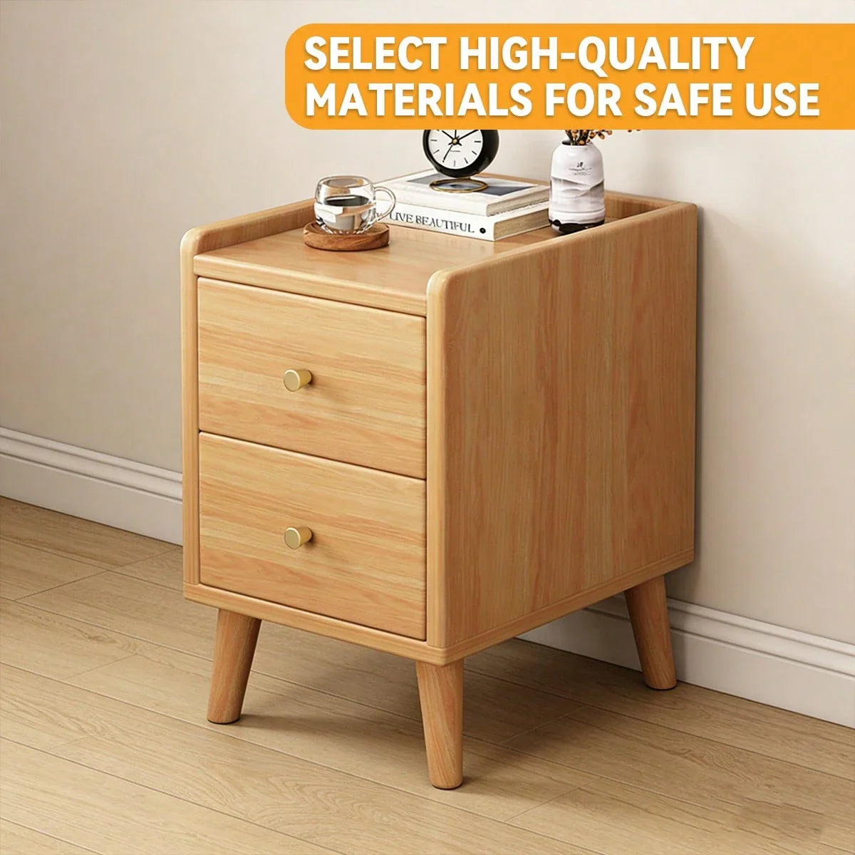Solid Wood Multi-Purpose Storage Bedside Cabinet