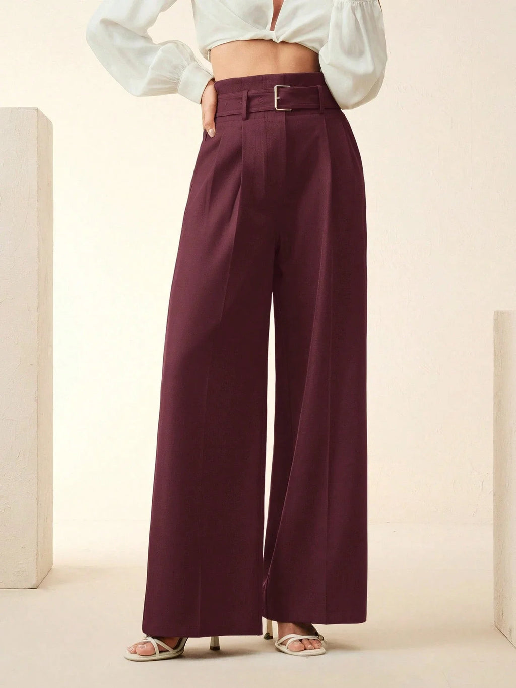 Women's Solid Color Pleated Wide Leg Pants