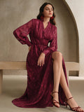 Elegant Floral V-Neck Lantern Sleeve Waist Cinched Dress