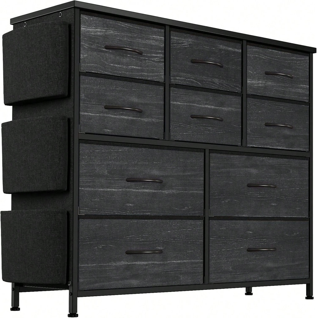 10 Drawer Fabric Storage Cabinet With Side Pockets & Hooks