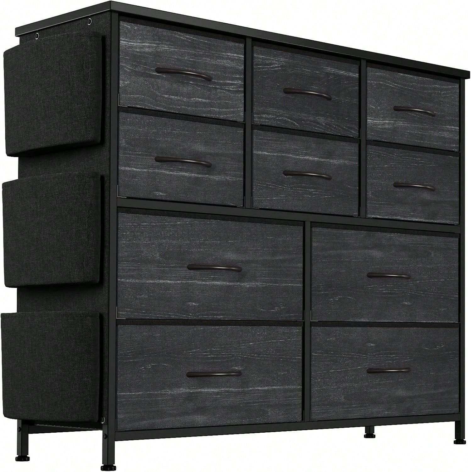 10 Drawer Fabric Storage Cabinet With Side Pockets & Hooks