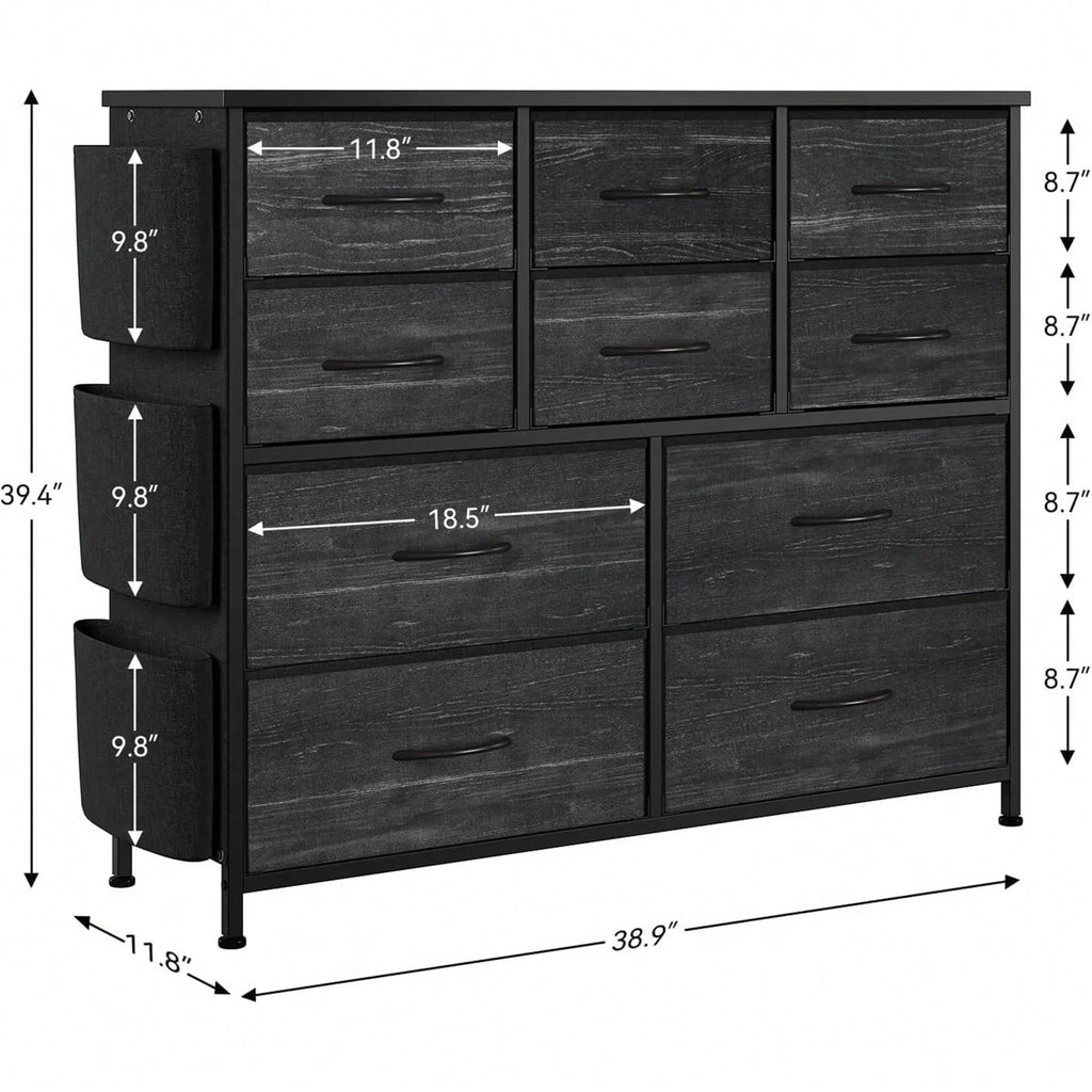 10 Drawer Fabric Storage Cabinet With Side Pockets & Hooks