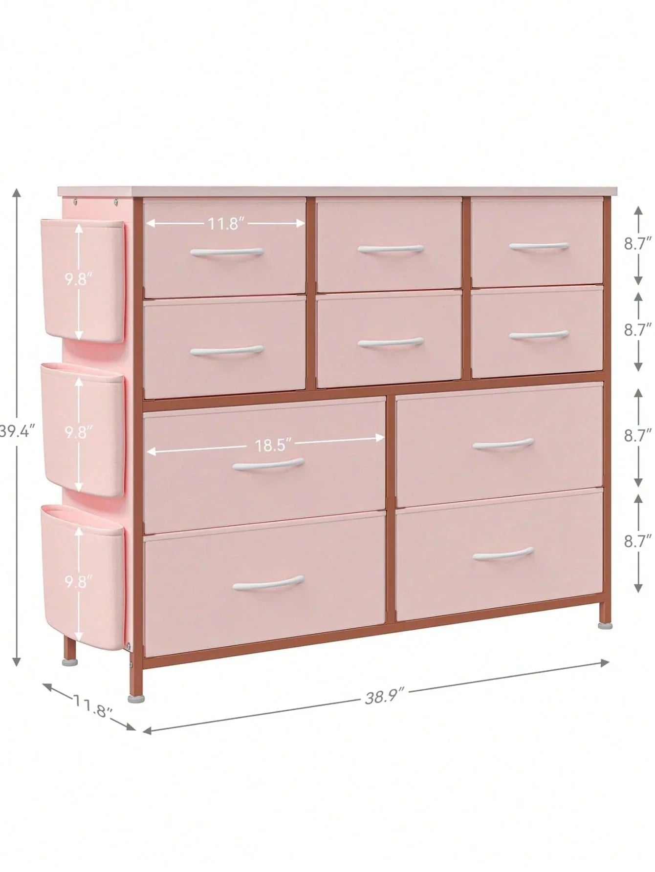 10 Drawer Fabric Storage Cabinet With Side Pockets & Hooks